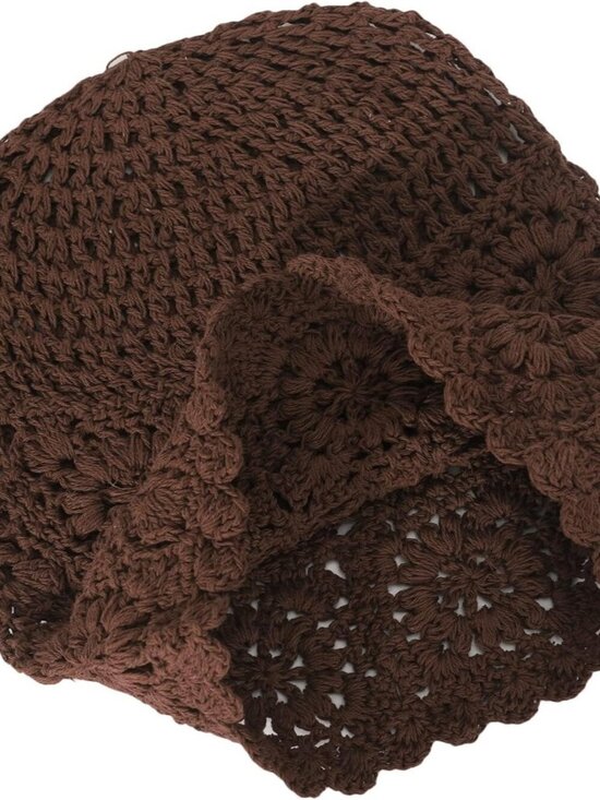 Women\'s Cotton Crochet Slouchy Beanie Hat Knit Summer Skull Cap Solid Brown